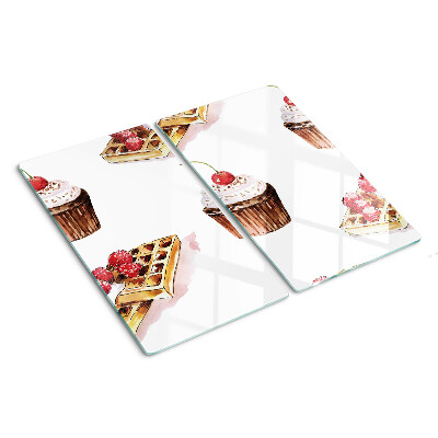 Krájecí prkénko skleněné Vafle a cupcakes s třešněmi