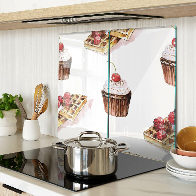 Krájecí prkénko skleněné Vafle a cupcakes s třešněmi