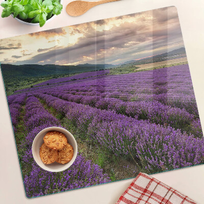 Krájecí prkénko skleněné Levandulové pole při západu slunce