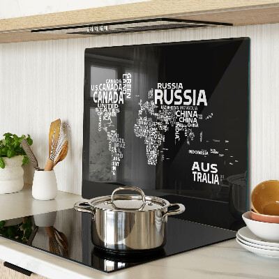 Skleněná deska do kuchyně Mapa světa s názvy zemí