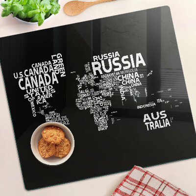 Skleněná deska do kuchyně Mapa světa s názvy zemí