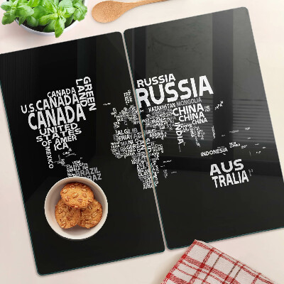 Skleněná deska do kuchyně Mapa světa s názvy zemí