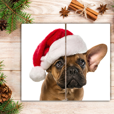 Skleněná krájecí deska Buldok vánoční pes