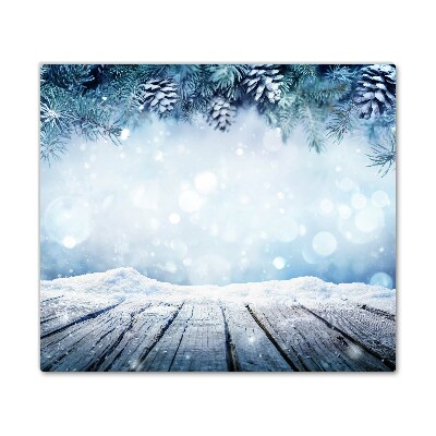 Skleněná krájecí deska Zima sníh vánoční stromeček