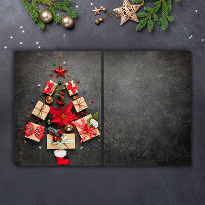 Skleněná krájecí deska Abstraktní vánoční stromeček dárky