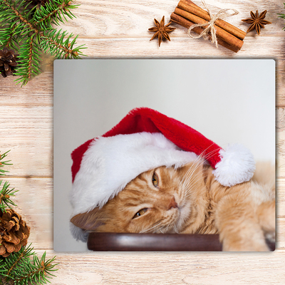Skleněná krájecí deska Kočičí klobouk Santa Claus