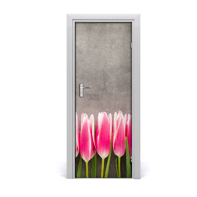 Samolepící fototapeta na dveře Růžové tulipány