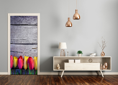 Samolepící fototapeta na dveře barevné tulipány