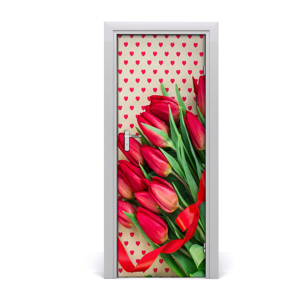 Samolepící fototapeta na dveře Červené tulipány