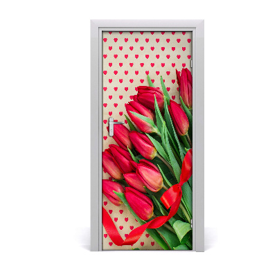 Samolepící fototapeta na dveře Červené tulipány