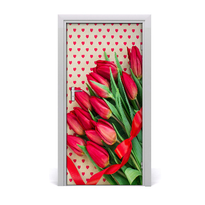 Samolepící fototapeta na dveře Červené tulipány