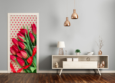 Samolepící fototapeta na dveře Červené tulipány