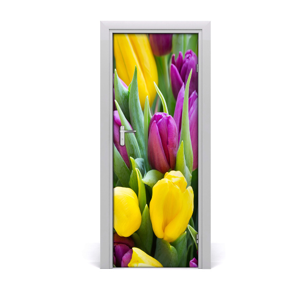 Samolepící fototapeta na dveře barevné tulipány