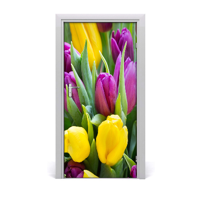 Samolepící fototapeta na dveře barevné tulipány