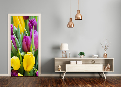 Samolepící fototapeta na dveře barevné tulipány