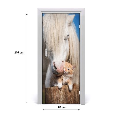 Samolepící fototapeta na dveře Bílý kůň s kočkou