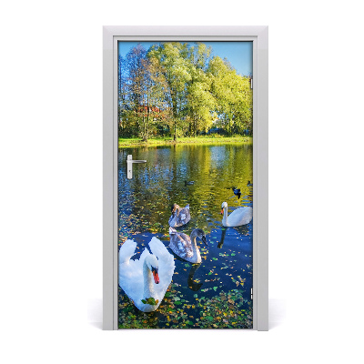 Samolepící fototapeta na dveře Labutě na jezeře