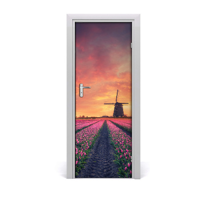 Fototapeta samolepící dveře pole tulipánů