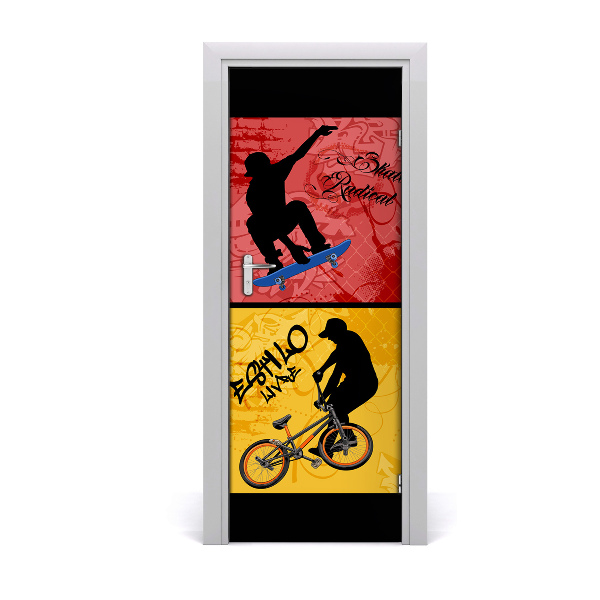 Fototapeta samolepící dveře kolo a skateboard