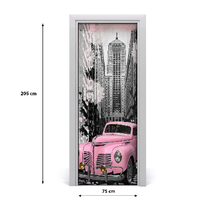 Fototapeta samolepící na dveře růžové auto