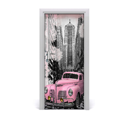 Fototapeta samolepící na dveře růžové auto