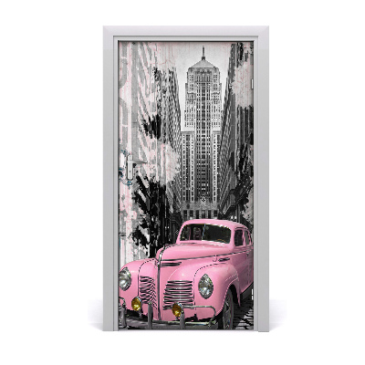 Fototapeta samolepící na dveře růžové auto