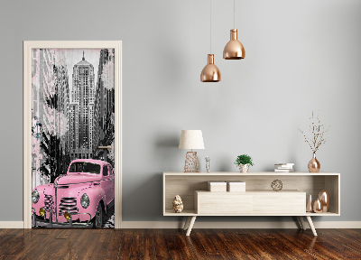 Fototapeta samolepící na dveře růžové auto