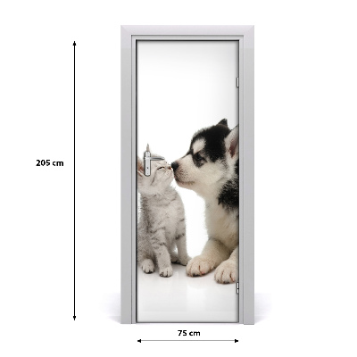 Samolepící fototapeta na dveře Pes a kočka