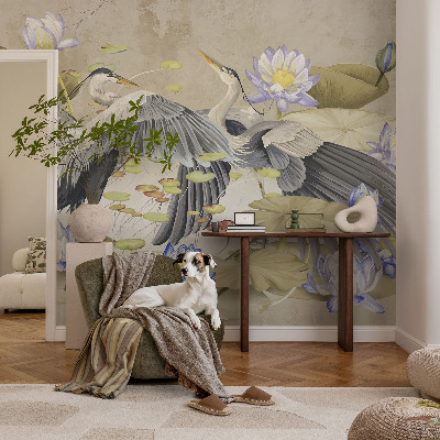 Fototapeta s potiskem na vliesu Ptáci a lilie