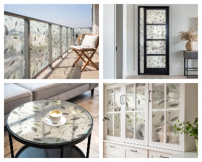 Privátní fólie na okno vitráž Listy výhonků