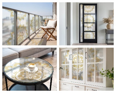 Dekorativní mléčná fólie na sklo Květinová mandala