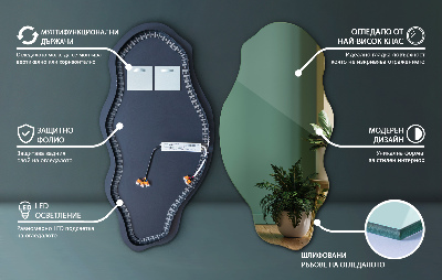 Led asymetrické zrcadlo bezrámové