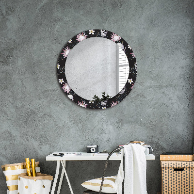 Kulaté dekorativní zrcadlo Květiny lebky