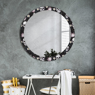 Kulaté dekorativní zrcadlo Květiny lebky