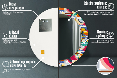 Kulaté dekorativní zrcadlo na zeď Geometrické tropické ptáky