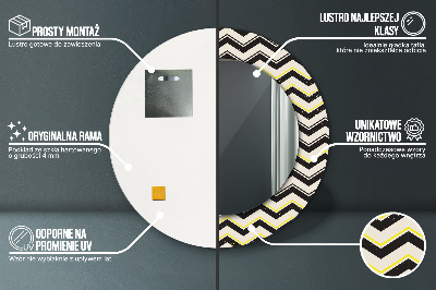 Kulaté zrcadlo tištěný rám Zigzag vzor