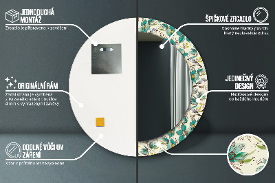 Kulaté dekorativní zrcadlo Květiny a ptáci