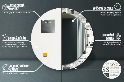 Kulaté dekorativní zrcadlo Vzor z novin