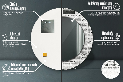 Kulaté dekorativní zrcadlo Vzor z novin