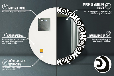 Kulaté dekorativní zrcadlo Černá geometrická ozdoba