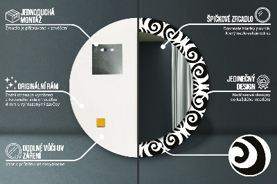 Kulaté dekorativní zrcadlo Černá geometrická ozdoba