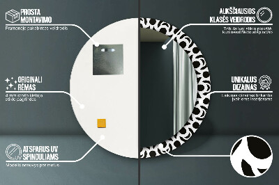 Kulaté dekorativní zrcadlo Černá geometrická ozdoba