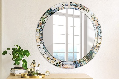 Kulaté dekorativní zrcadlo Abstraktní okno vitráže
