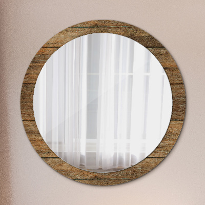 Kulaté zrcadlo tištěný rám Staré dřevo