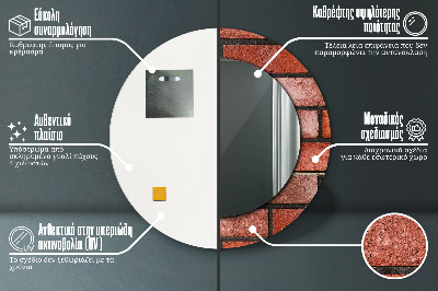 Kulaté zrcadlo tištěný rám Červená cihla