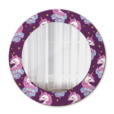 Kulaté zrcadlo tištěný rám Unicorn hvězdy