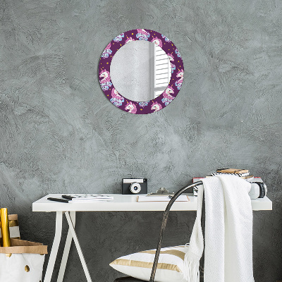 Kulaté zrcadlo tištěný rám Unicorn hvězdy