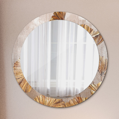 Kulaté dekorativní zrcadlo Zlaté listy