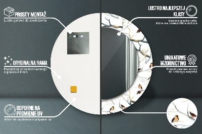Kulaté dekorativní zrcadlo Větve vrabců ptáků