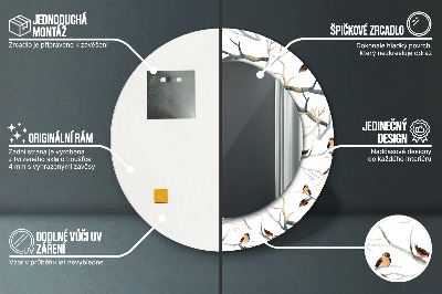 Kulaté dekorativní zrcadlo Větve vrabců ptáků